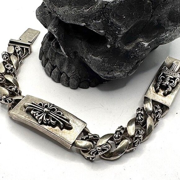 Chrome Hearts Dagger Dual I.D. Sterling Silver Unisex Bracelet Rockstar - Picture 10 of 12